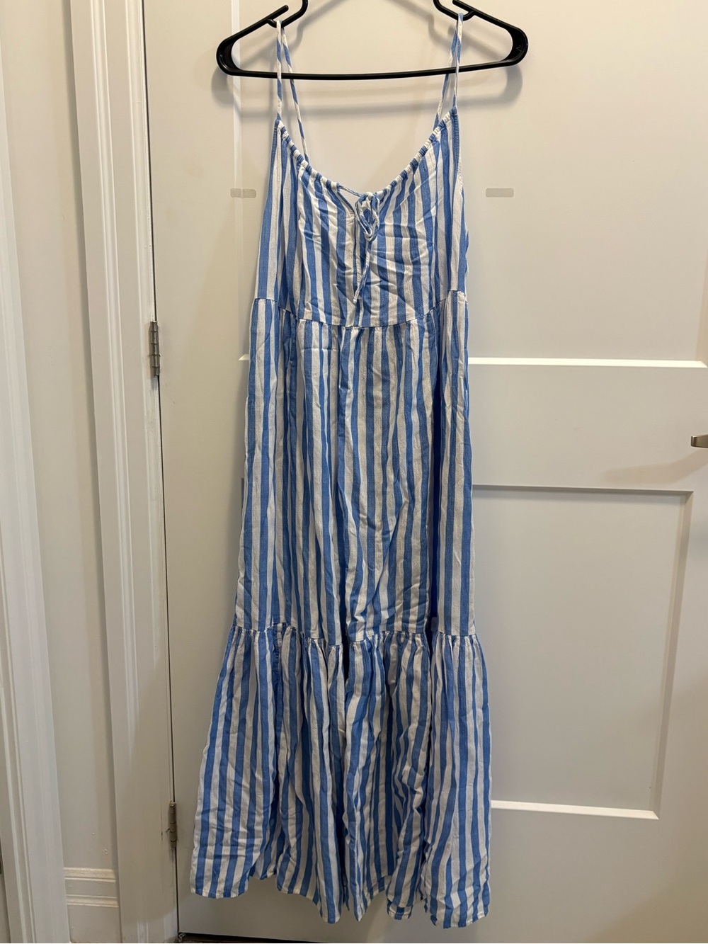 Blue and White Striped Tiered Maxi Dress